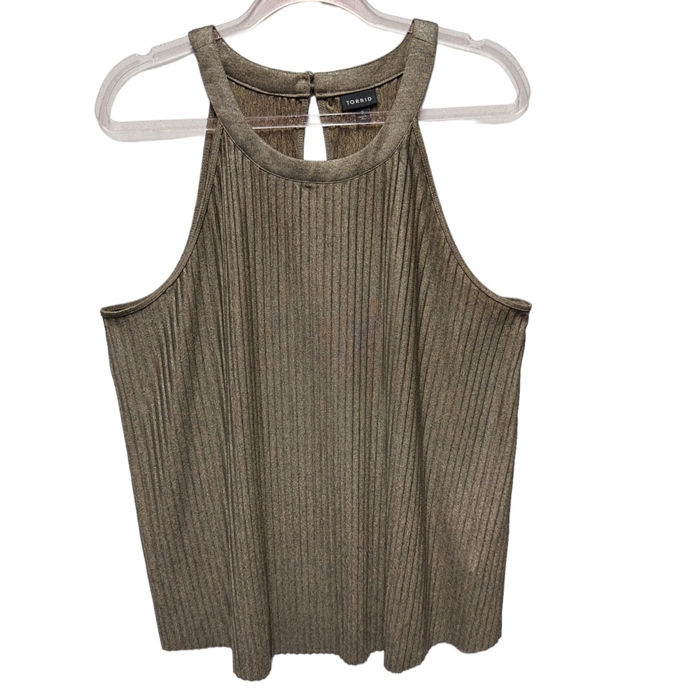 Torrid Pleated Bronze Halter Tank Top - Picture 2 of 10